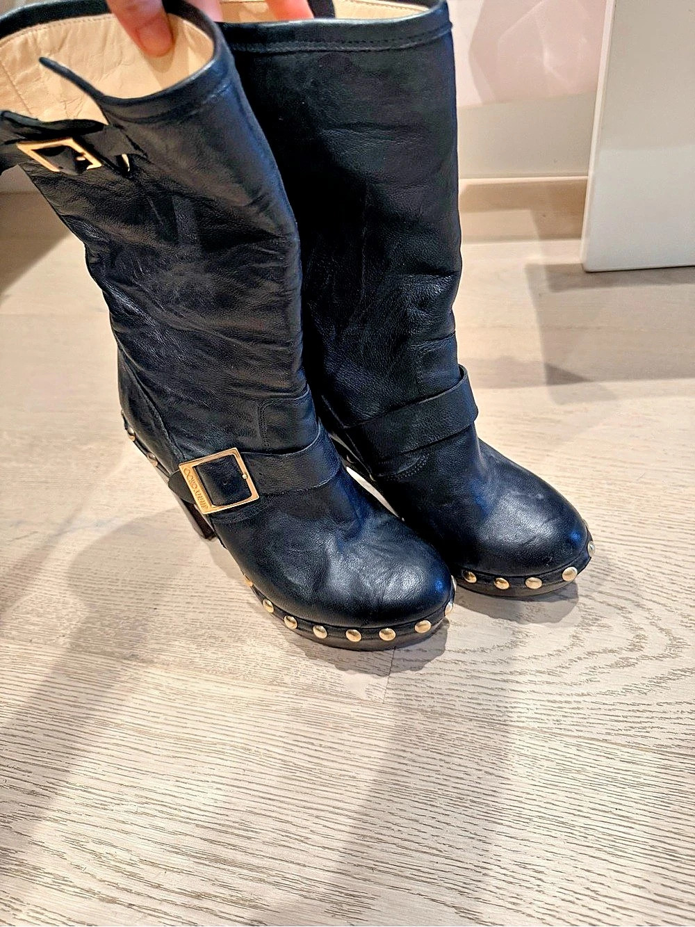 JIMMY CHOO Black Studded Platform Heeled Boots